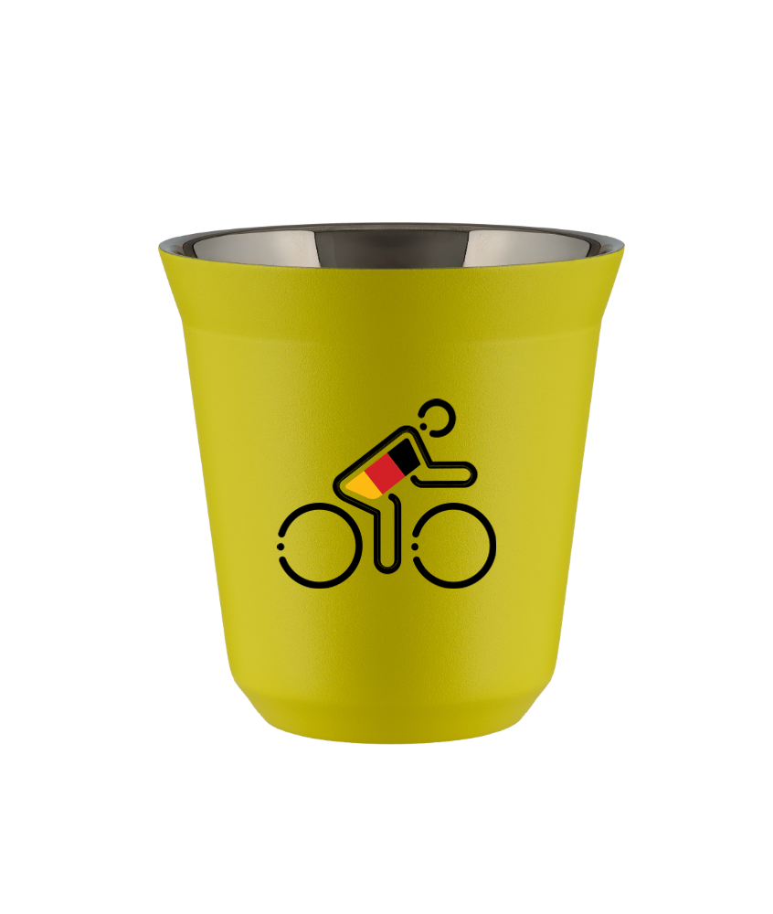 Tasse 150 ml JAUNE "Cycliste aux couleurs allemandes (noir)" Tasse 150 ml JAUNE "Cycliste aux couleurs allemandes (noir)"