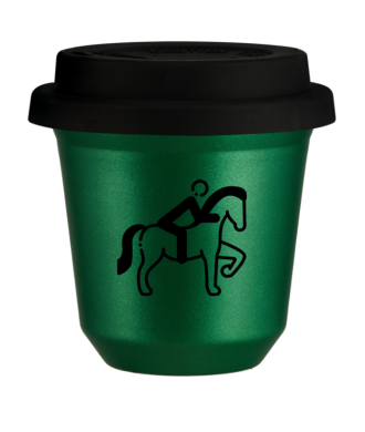 Tasse 80 ml VERT MÉTALLIQUE "Équitation 2 (noir)", avec couvercle noir Tasse 80 ml VERT MÉTALLIQUE "Équitation 2 (noir)", avec couvercle noir