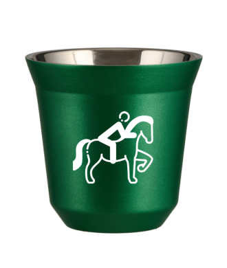 Tasse 80 ml VERT MÉTALLIQUE "Équitation 2 (blanc)" Tasse 80 ml VERT MÉTALLIQUE "Équitation 2 (blanc)"