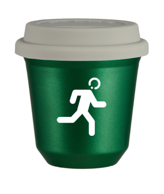 Tasse 80 ml VERT MÉTALLIQUE "Coureur (blanc)", avec couvercle blanc Tasse 80 ml VERT MÉTALLIQUE "Coureur (blanc)", avec couvercle blanc