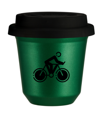 Tasse 80 ml VERT MÉTALLIQUE "Cyclisme 2", avec couvercle noir Tasse 80 ml VERT MÉTALLIQUE "Cyclisme 2", avec couvercle noir