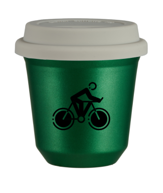 Tasse 80 ml VERT MÉTALLIQUE "Cyclisme 2 (noir)", avec couvercle blanc Tasse 80 ml VERT MÉTALLIQUE "Cyclisme 2 (noir)", avec couvercle blanc