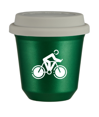 Tasse 80 ml VERT MÉTALLIQUE "Cyclisme 2 (blanc)", avec couvercle blanc Tasse 80 ml VERT MÉTALLIQUE "Cyclisme 2 (blanc)", avec couvercle blanc