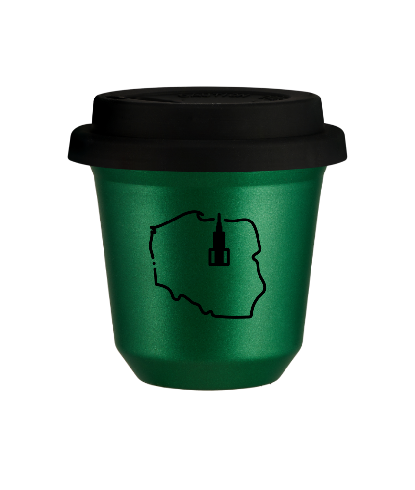 Tasse 80 ml VERT MÉTALLIQUE "Pologne", avec couvercle noir