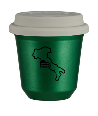 Tasse 80 ml VERT MÉTALLIQUE "Italie (noir)", avec couvercle blanc Tasse 80 ml VERT MÉTALLIQUE "Italie (noir)", avec couvercle blanc