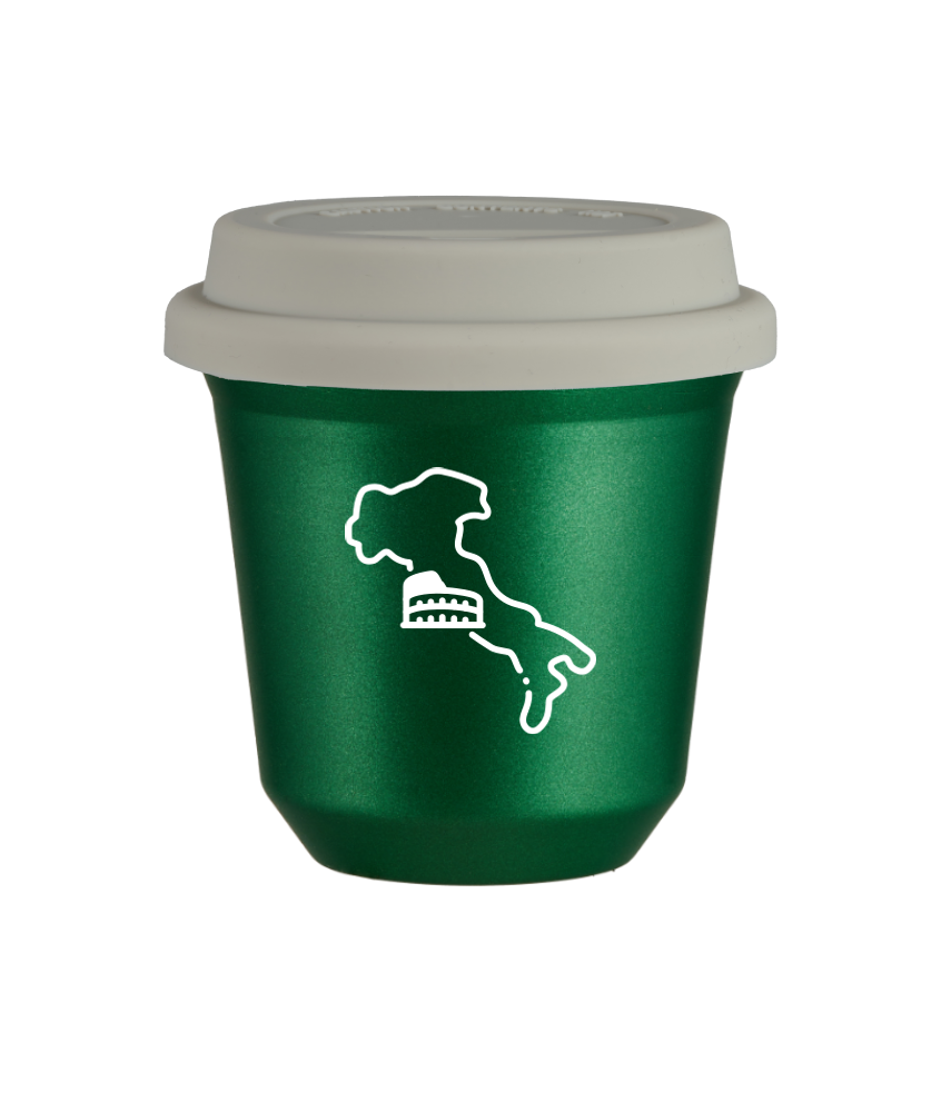 Tasse 80 ml VERT MÉTALLIQUE "Italie (blanc)", avec couvercle blanc