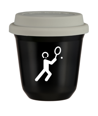 Tasse 80 ml NOIR "Tennis 1 (blanc)", avec couvercle blanc Tasse 80 ml NOIR "Tennis 1 (blanc)", avec couvercle blanc
