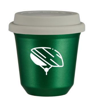 Tasse 80 ml VERT MÉTALLIQUE "Casque (blanc)", avec couvercle blanc Tasse 80 ml VERT MÉTALLIQUE "Casque (blanc)", avec couvercle blanc