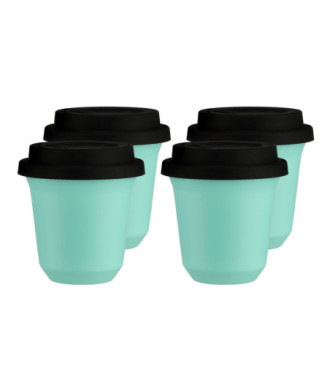 Set de 4 tasses turquoises 150 ml avec couvercle Set de 4 tasses turquoises 150 ml avec couvercle