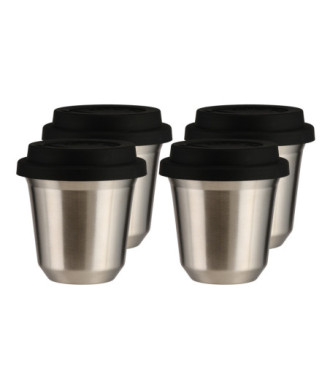Set de 4 tasses argentées 240 ml avec couvercle Set de 4 tasses argentées 240 ml avec couvercle