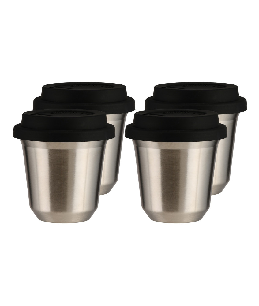 Set de 4 tasses argentées 240 ml avec couvercle Set de 4 tasses argentées 240 ml avec couvercle