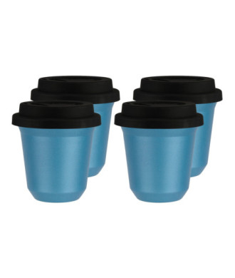 Set de 4 tasses bleu clair 150 ml avec couvercle Set de 4 tasses bleu clair 150 ml avec couvercle