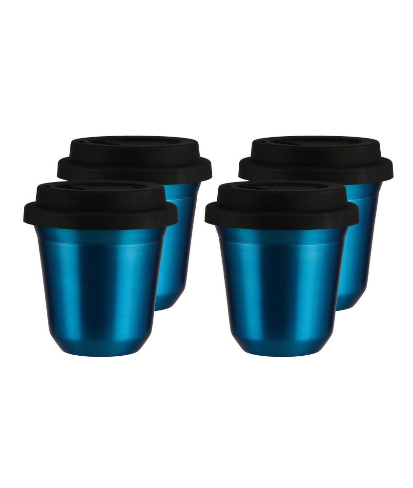 Set de 4 tasses bleues 80 ml avec couvercle Set de 4 tasses bleues 80 ml avec couvercle