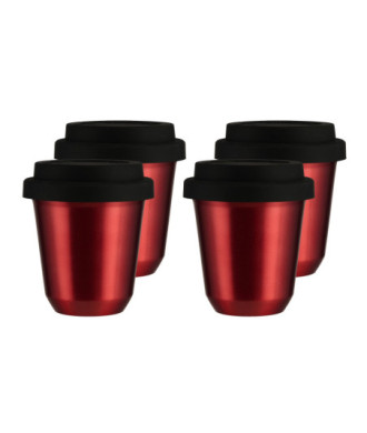 Set de 4 tasses rouges 80 ml avec couvercle Set de 4 tasses rouges 80 ml avec couvercle
