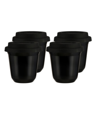 Set de 4 tasses noires 240 ml avec couvercle Set de 4 tasses noires 240 ml avec couvercle