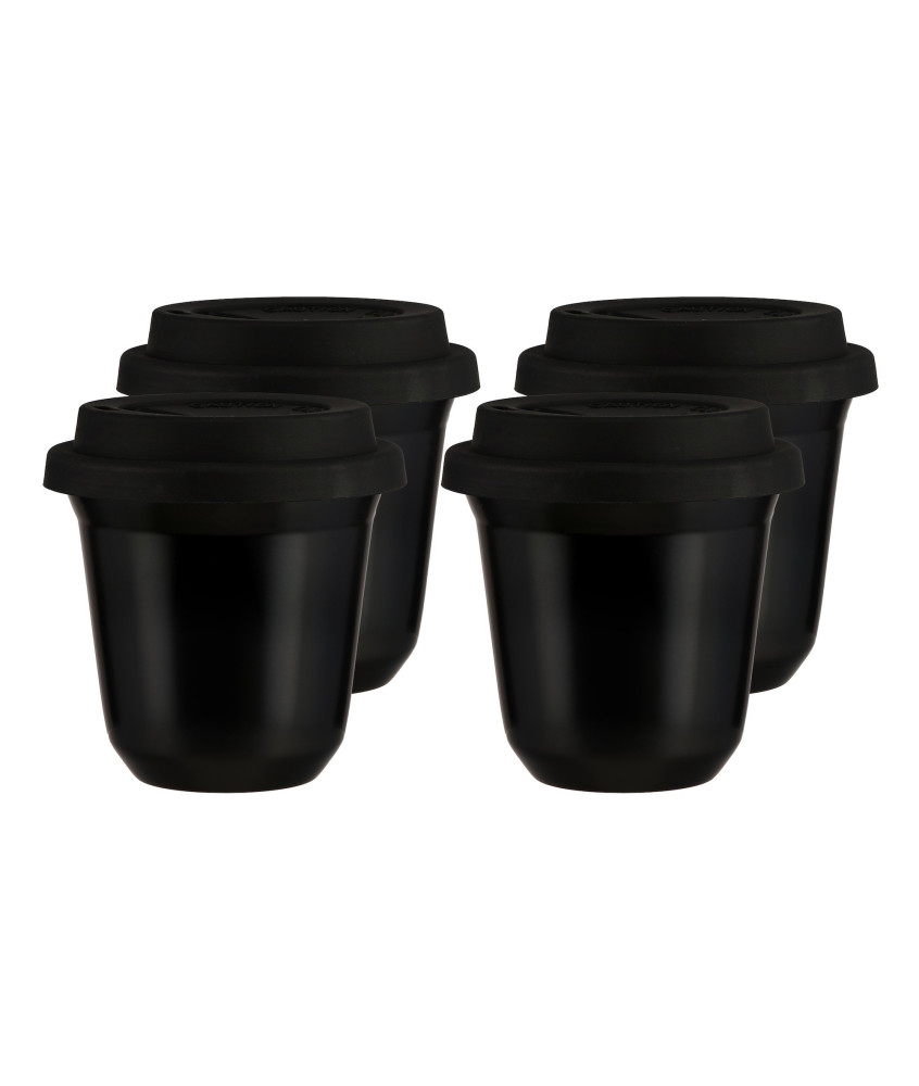 Set de 4 tasses noires 80 ml avec couvercle Set de 4 tasses noires 80 ml avec couvercle