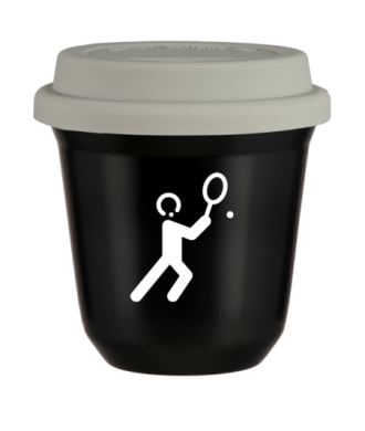 Tasse 80 ml NOIR "Tennis 1 (blanc)", avec couvercle blanc Tasse 80 ml NOIR "Tennis 1 (blanc)", avec couvercle blanc