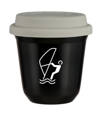 Tasse 80 ml NOIR "Sports nautiques (blanc)", avec couvercle blanc Tasse 80 ml NOIR "Sports nautiques (blanc)", avec couvercle blanc