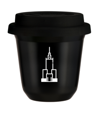 Tasse 80 ml NOIR "Pałac kultury i nauki (blanc)", avec couvercle noir Tasse 80 ml NOIR "Pałac kultury i nauki (blanc)", avec couvercle noir