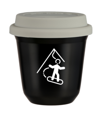 Tasse 80 ml NOIR "Snowboard (blanc)", avec couvercle blanc Tasse 80 ml NOIR "Snowboard (blanc)", avec couvercle blanc
