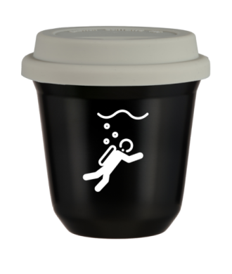 Tasse 80 ml NOIR "Plongée (blanc)", avec couvercle blanc Tasse 80 ml NOIR "Plongée (blanc)", avec couvercle blanc