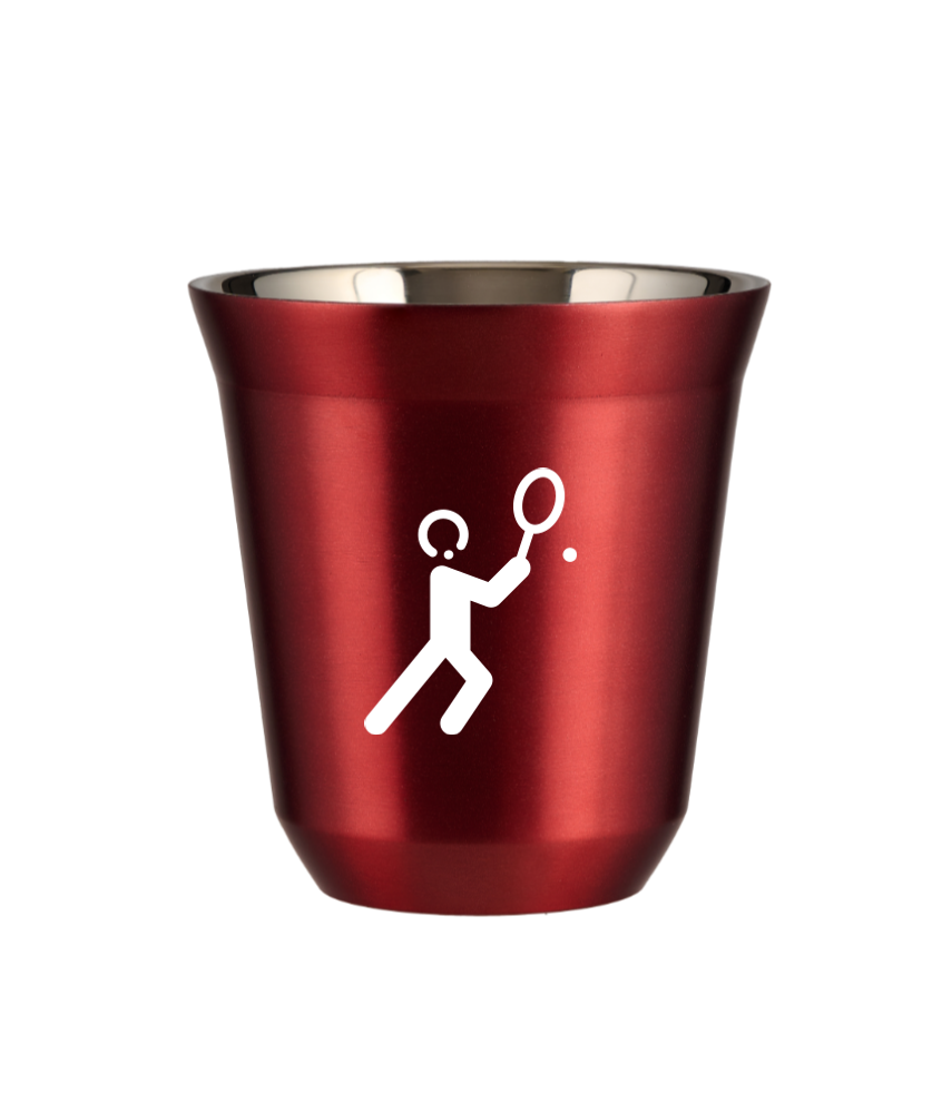 Tasse 80 ml ROUGE MÉTALLIQUE "Tennis 1 (blanc)"