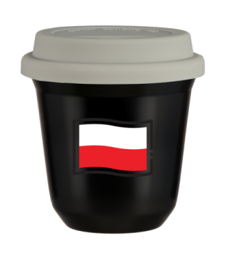 Tasse 80 ml NOIR "Drapeau polonais (noir)", avec couvercle blanc Tasse 80 ml NOIR "Drapeau polonais (noir)", avec couvercle blanc