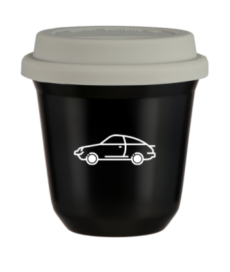 Tasse 80 ml NOIR "Voiture (blanc)", avec couvercle blanc Tasse 80 ml NOIR "Voiture (blanc)", avec couvercle blanc