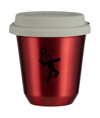 Tasse 80 ml ROUGE MÉTALLIQUE "Tennis 2", avec couvercle blanc Tasse 80 ml ROUGE MÉTALLIQUE "Tennis 2", avec couvercle blanc
