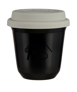 Tasse 80 ml NOIR "Escalade 2", avec couvercle blanc Tasse 80 ml NOIR "Escalade 2", avec couvercle blanc