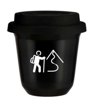 Tasse 80 ml NOIR "Escalade 2 (blanc)", avec couvercle noir Tasse 80 ml NOIR "Escalade 2 (blanc)", avec couvercle noir