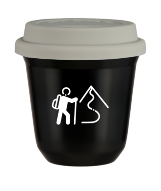 Tasse 80 ml NOIR "Escalade 2 (blanc)", avec couvercle blanc Tasse 80 ml NOIR "Escalade 2 (blanc)", avec couvercle blanc