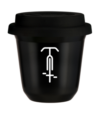 Tasse 80 ml NOIR "Cyclisme 1 (blanc)", avec couvercle noir Tasse 80 ml NOIR "Cyclisme 1 (blanc)", avec couvercle noir