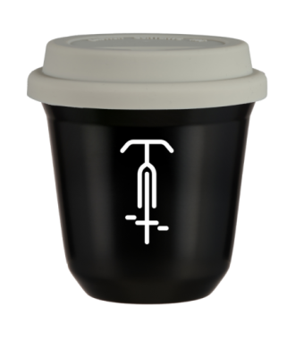 Tasse 80 ml NOIR "Cyclisme 1 (blanc)", avec couvercle blanc Tasse 80 ml NOIR "Cyclisme 1 (blanc)", avec couvercle blanc