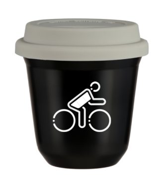 Tasse 80 ml NOIR "Cycliste aux couleurs allemandes (blanc)", avec couvercle blanc Tasse 80 ml NOIR "Cycliste aux couleurs allemandes (blanc)", avec couvercle blanc