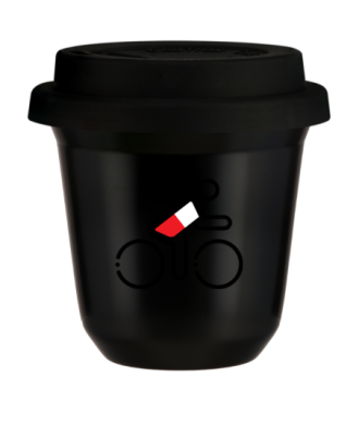 Tasse 80 ml NOIR "Cycliste aux couleurs polonaises (noir)", avec couvercle noir Tasse 80 ml NOIR "Cycliste aux couleurs polonaises (noir)", avec couvercle noir