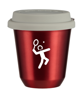 Tasse 80 ml ROUGE MÉTALLIQUE "Tennis 2 (blanc)", avec couvercle blanc Tasse 80 ml ROUGE MÉTALLIQUE "Tennis 2 (blanc)", avec couvercle blanc