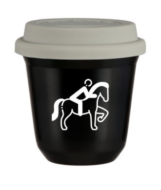Tasse 80 ml NOIR "Équitation 2 (blanc)", avec couvercle blanc Tasse 80 ml NOIR "Équitation 2 (blanc)", avec couvercle blanc