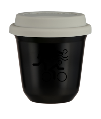 Tasse 80 ml NOIR "Sports (noir)", avec couvercle blanc Tasse 80 ml NOIR "Sports (noir)", avec couvercle blanc