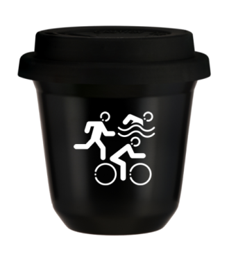 Tasse 80 ml NOIR "Sports (blanc)", avec couvercle noir Tasse 80 ml NOIR "Sports (blanc)", avec couvercle noir