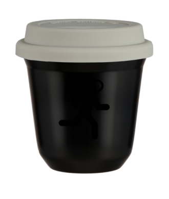 Tasse 80 ml NOIR "Coureur", avec couvercle blanc Tasse 80 ml NOIR "Coureur", avec couvercle blanc