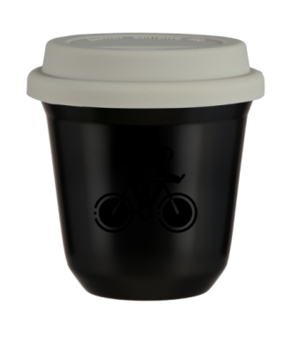 Tasse 80 ml NOIR "Cyclisme 2 (noir)", avec couvercle blanc Tasse 80 ml NOIR "Cyclisme 2 (noir)", avec couvercle blanc