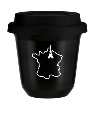 Tasse 80 ml NOIR "France (blanc)", avec couvercle noir Tasse 80 ml NOIR "France (blanc)", avec couvercle noir