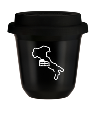 Tasse 80 ml NOIR "Italie (blanc)", avec couvercle noir Tasse 80 ml NOIR "Italie (blanc)", avec couvercle noir