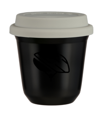 Tasse 80 ml NOIR "Casque", avec couvercle blanc Tasse 80 ml NOIR "Casque", avec couvercle blanc