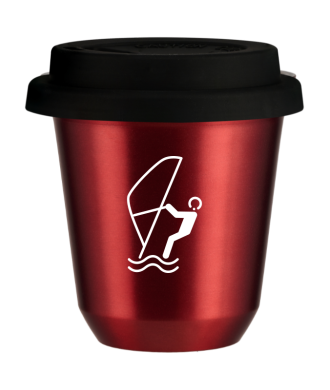 Tasse 80 ml ROUGE MÉTALLIQUE "Sports nautiques (blanc)", avec couvercle noir Tasse 80 ml ROUGE MÉTALLIQUE "Sports nautiques (blanc)", avec couvercle noir