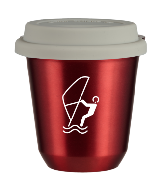 Tasse 80 ml ROUGE MÉTALLIQUE "Sports nautiques (blanc)", avec couvercle blanc Tasse 80 ml ROUGE MÉTALLIQUE "Sports nautiques (blanc)", avec couvercle blanc
