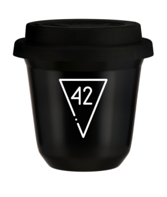 Tasse 80 ml NOIR "42 (blanc)", avec couvercle noir Tasse 80 ml NOIR "42 (blanc)", avec couvercle noir