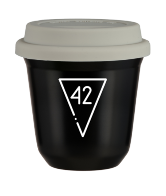 Tasse 80 ml NOIR "42 (blanc)", avec couvercle blanc Tasse 80 ml NOIR "42 (blanc)", avec couvercle blanc