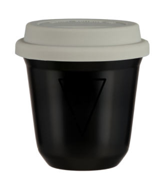 Tasse 80 ml NOIR "21", avec couvercle blanc Tasse 80 ml NOIR "21", avec couvercle blanc